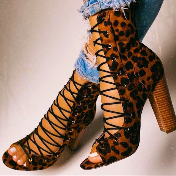 Peep-toe Bandage Leopard Bootie - Picture 1 of 1